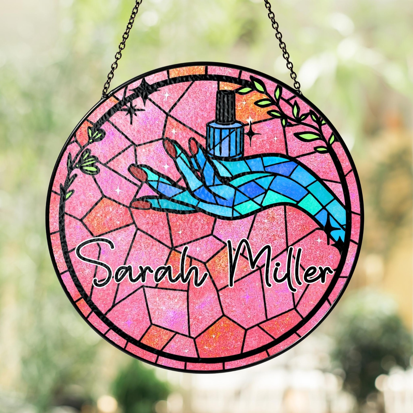 Personalized Nail Artist GlassSuncatcher,Nail Tech gift Christmas Ornament,Decor