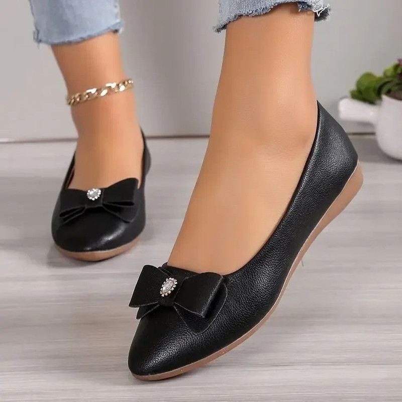 Women'S Bow Casual Flats Shoes Elegant Soft Sole Walking Retro Dress Shoes