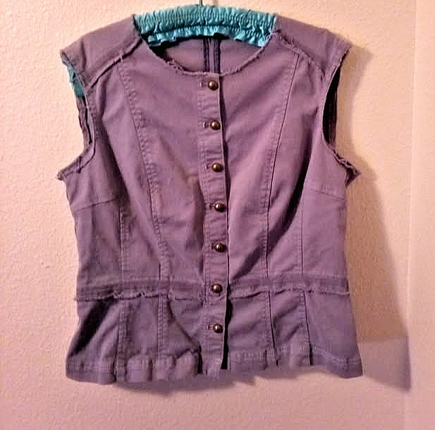 miltary style light blue cutoff vest womens medium 8 stretchy Steampunk Grunge