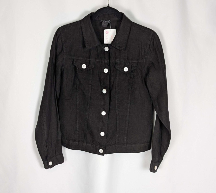 NWT Pure Amici LINEN Jean Style Jacket Black Women's Medium Lightweight