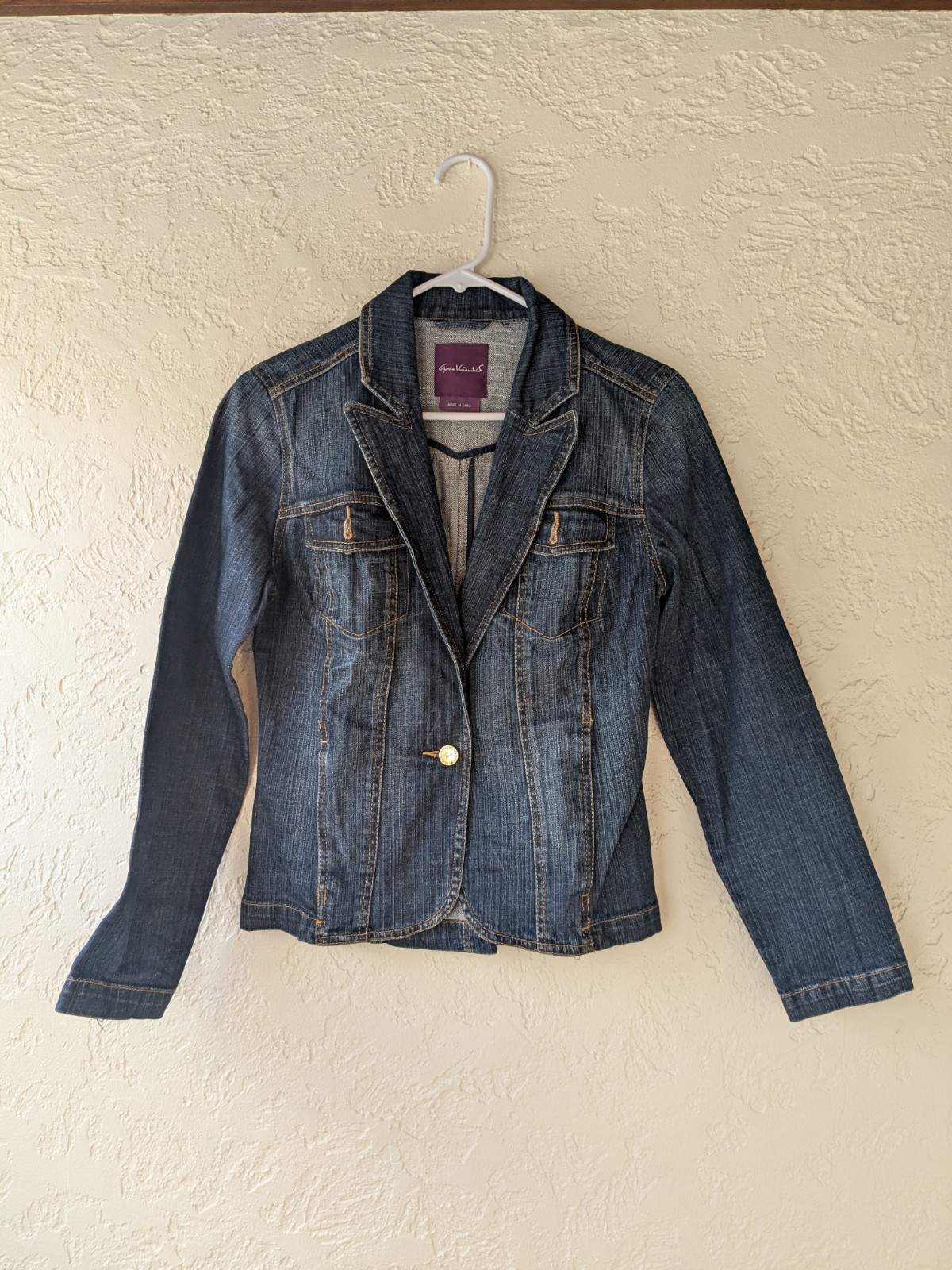 Gloria Vanderbilt Blue Jacket Denim Style S Slim Fit Short Button Pockets