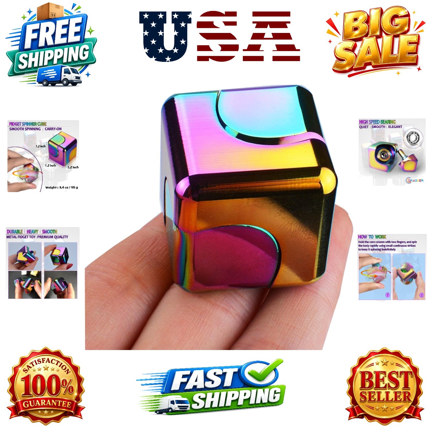 Fidget Spinner Toys Cube Adults Metal Fidgets Cool Stuff Desk Gadgets Office ...