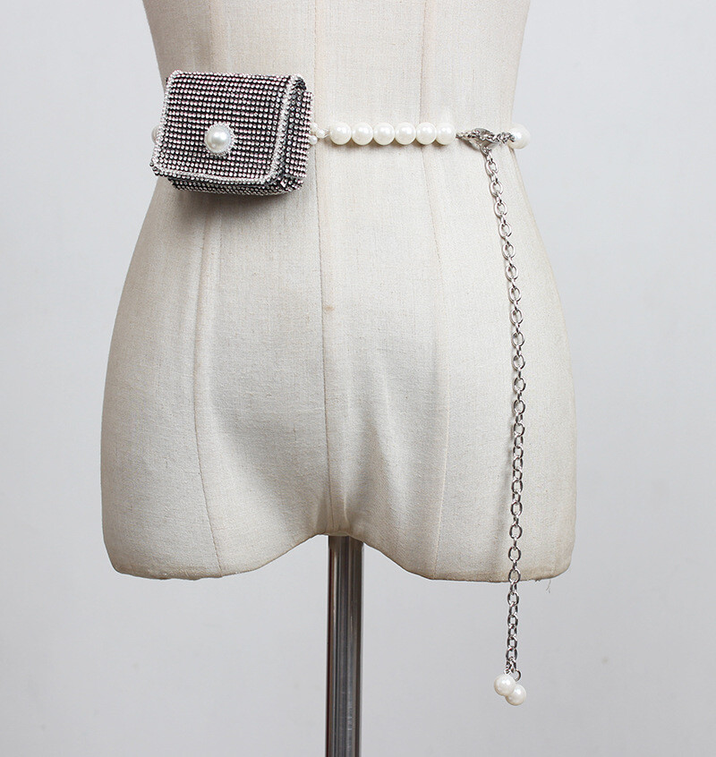 Popular Bright Rhinestone Small Handbags Trendy Fashion Chain Messenger Bag Belt