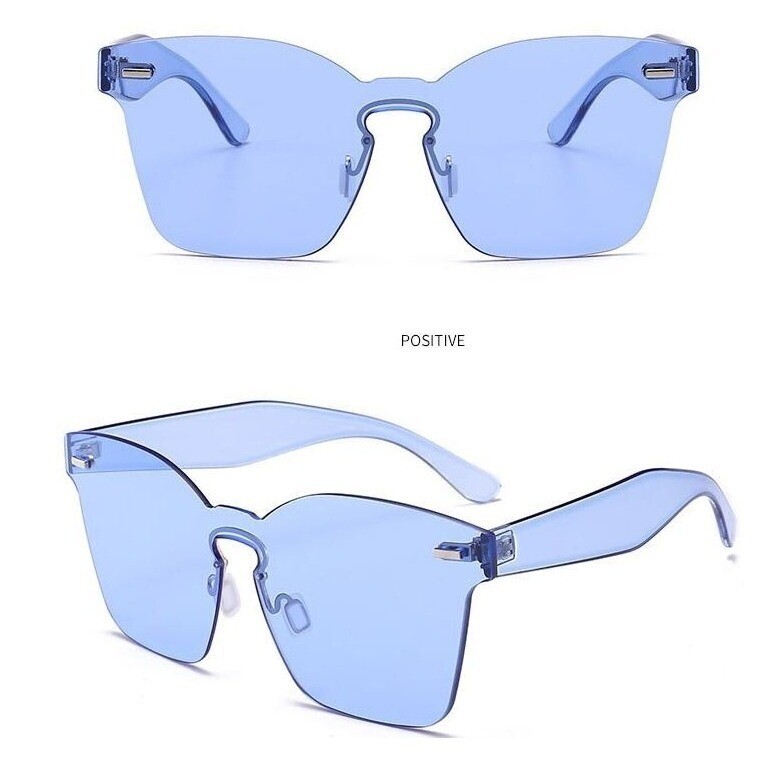 Rimless Sunglasses Women Trendy Fashion Oversized Square Blue Lens Light Weight