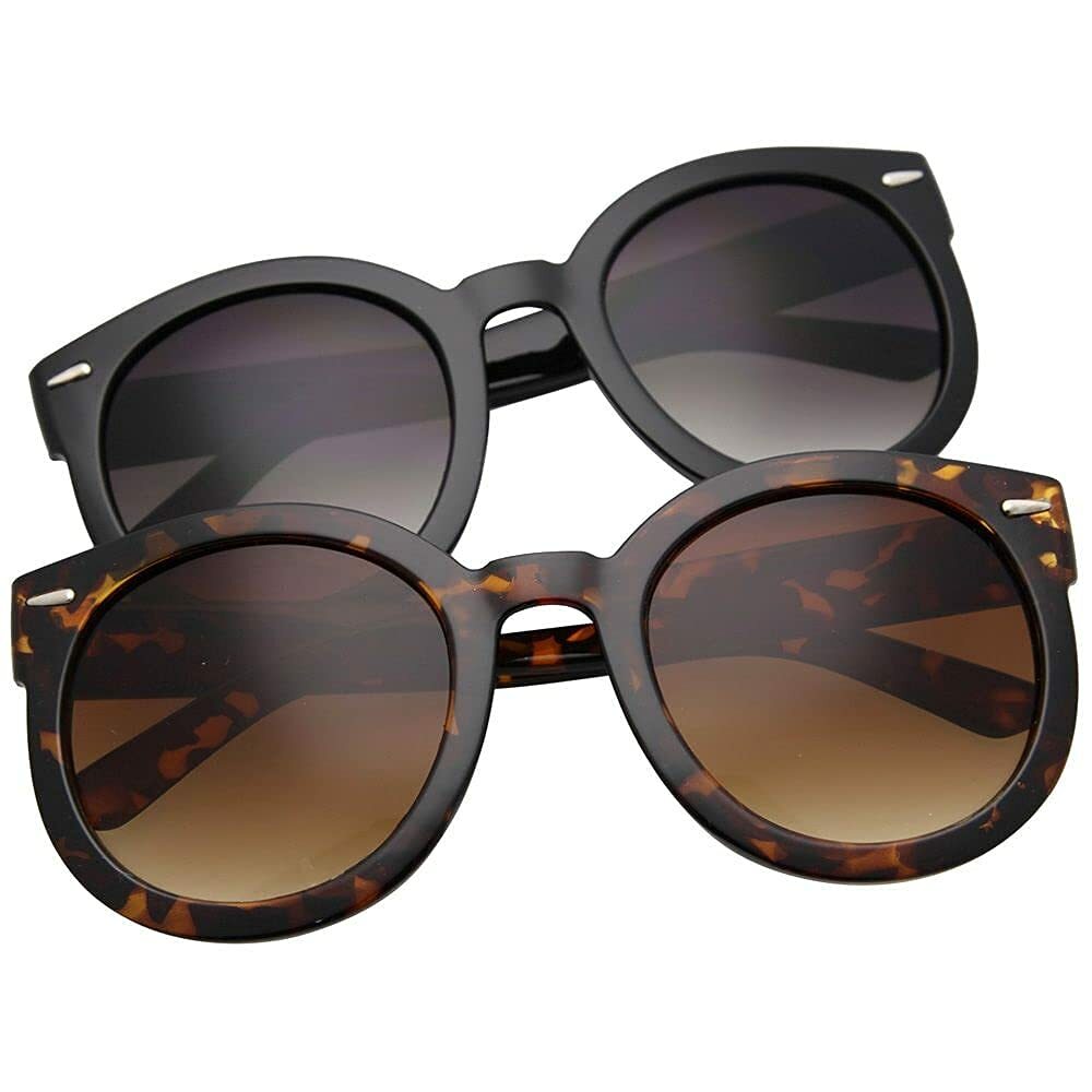 2 Pack Womens Big Round Polarized Sunglasses Vintage Retro Trendy Fashion Shades