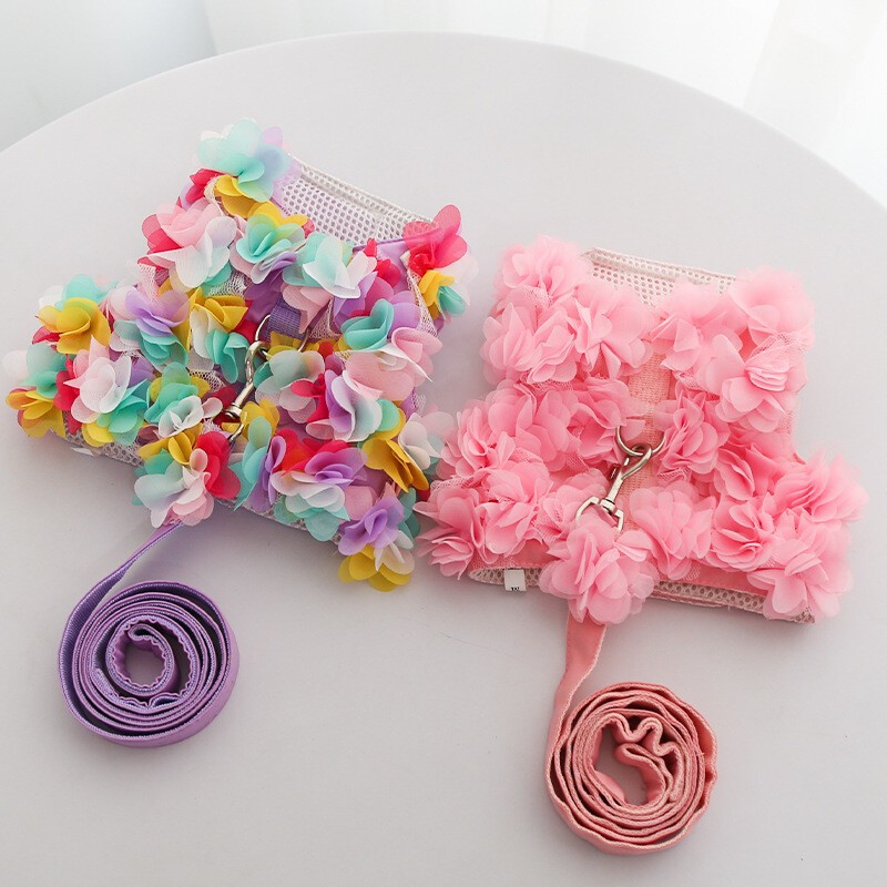Cute Pet Dog Harness and Leash  Flowers Lace Puppy Cat Chest Strap Vest Harness