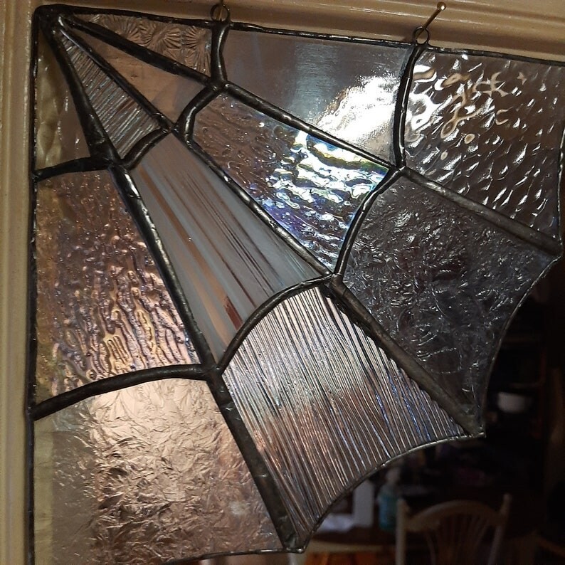 Stained glass clear texture spider web corner decor halloween cottagecore gothic