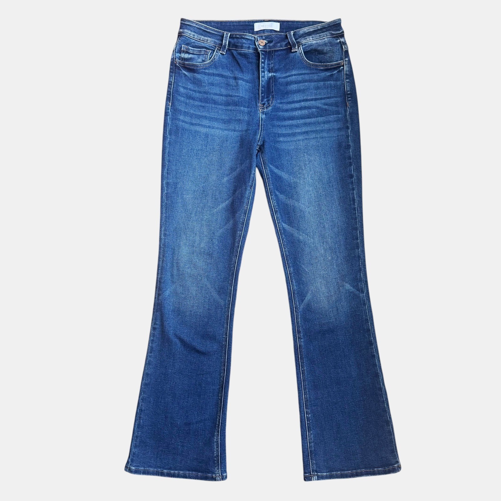 Vervet Blue Womens High Rise Flare Jeans Medium Wash Sz 30 Boho Cowgirl Bootcut