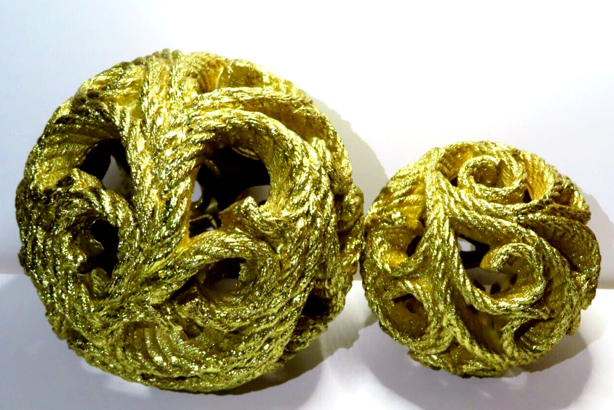 Large Spheres Gold Decorative Resin Balls Orbs Home Decor Tabletop Art - 7" & 5"