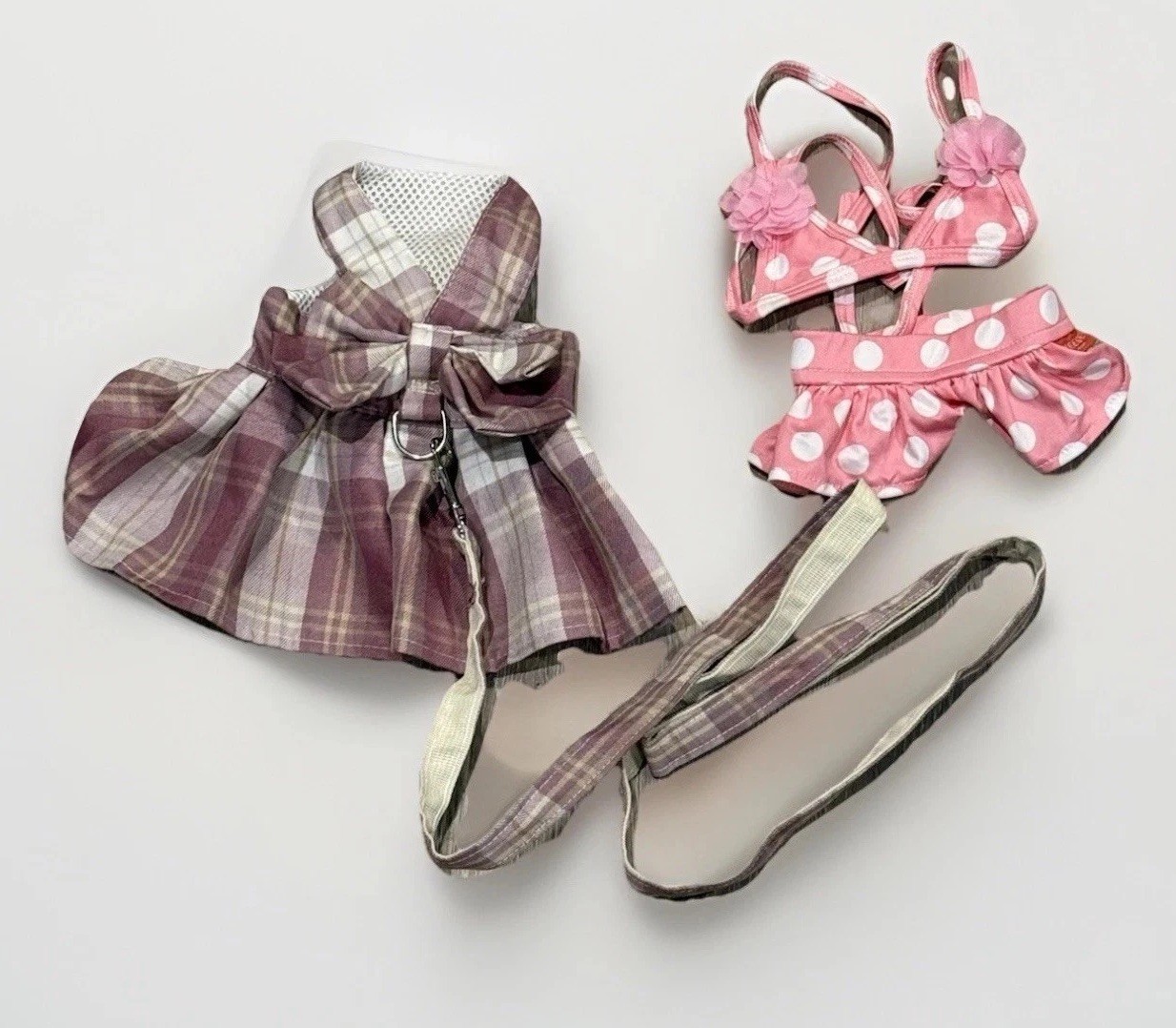 Pet Dog Dress Harness W/Leash & Pink Polka Dot Bikini Cute Small Dog Clothing
