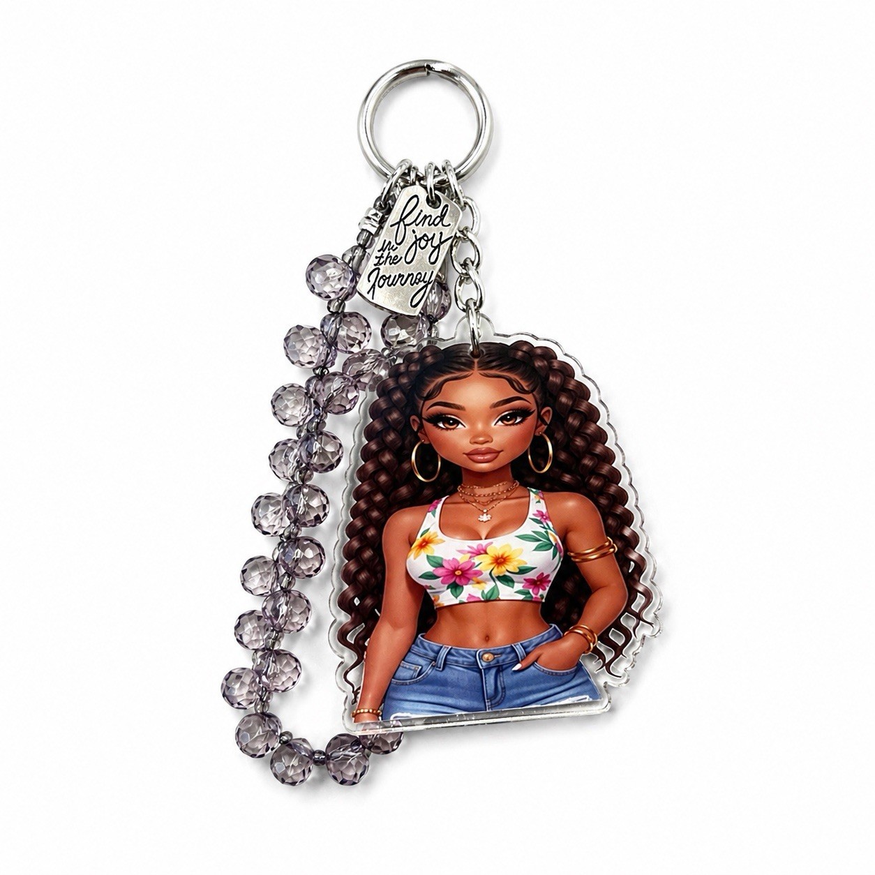 Black Girl Acrylic Keychain Beaded Charm Purse Keyring Gift For Her Cute