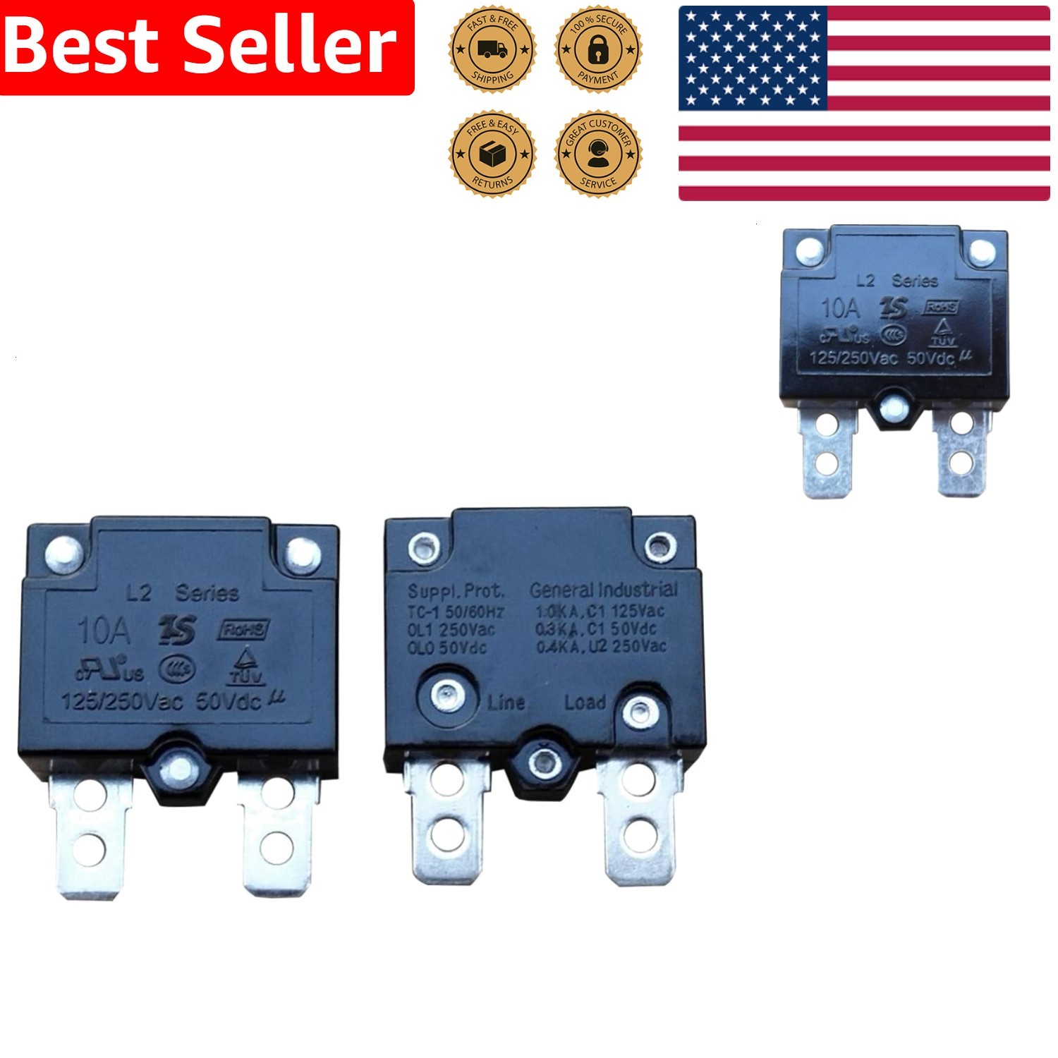 2Pcs 10A Circuit Breaker Overload Protector Thermal Switch for Ride On Toy Cars