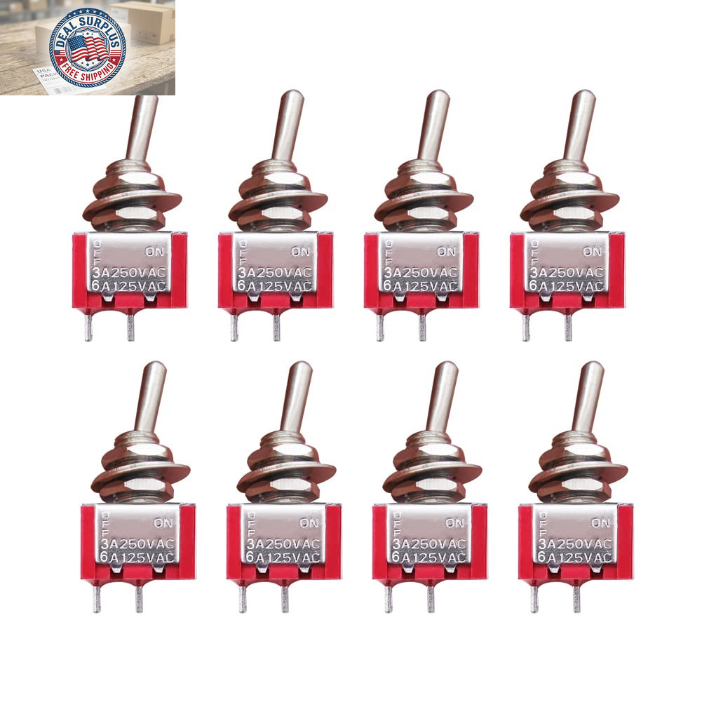 8Pcs SPST Mini Toggle Switch Miniature On/Off Switch 2 Terminal 2 Position 6A 12