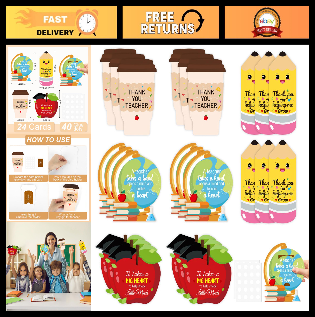 24pcs Teacher Appreciation Gift Card Holders - Unique Coffee Card Holders