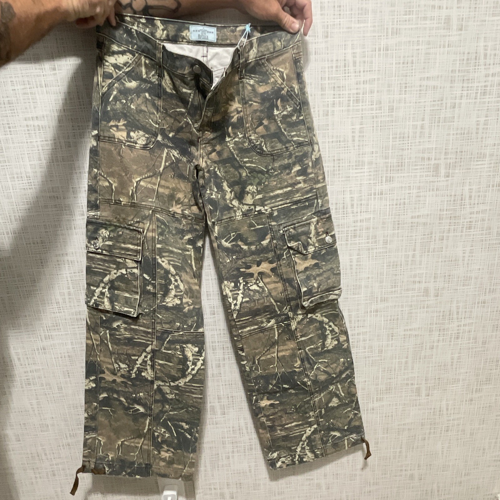 Revice Denim Amelia Oakland Baggy Wide Leg Camo Cargo Jeans 35x30 Utility NWT