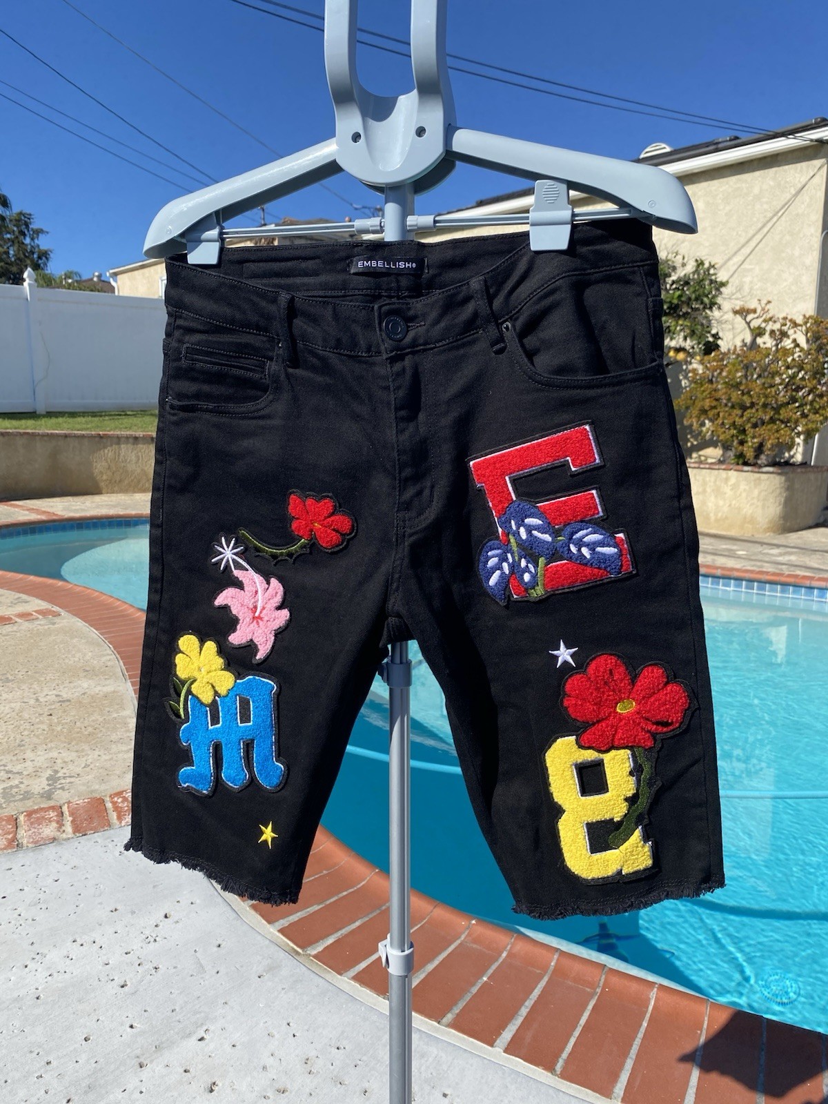 Embellish NYC 2022 Vintage Streetwear Denim Capris, 32 Black Designer Jeans