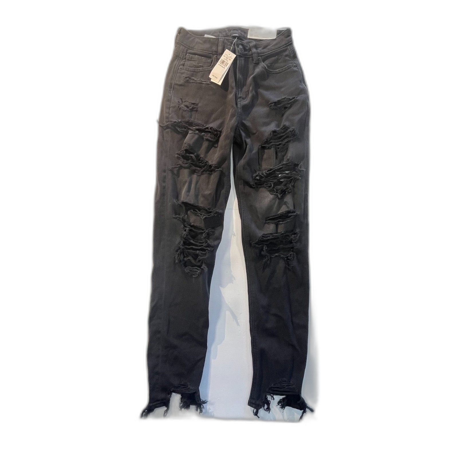 NWT American Eagle Black Ripped Straight Leg Women's 00 Y2K Streetwear