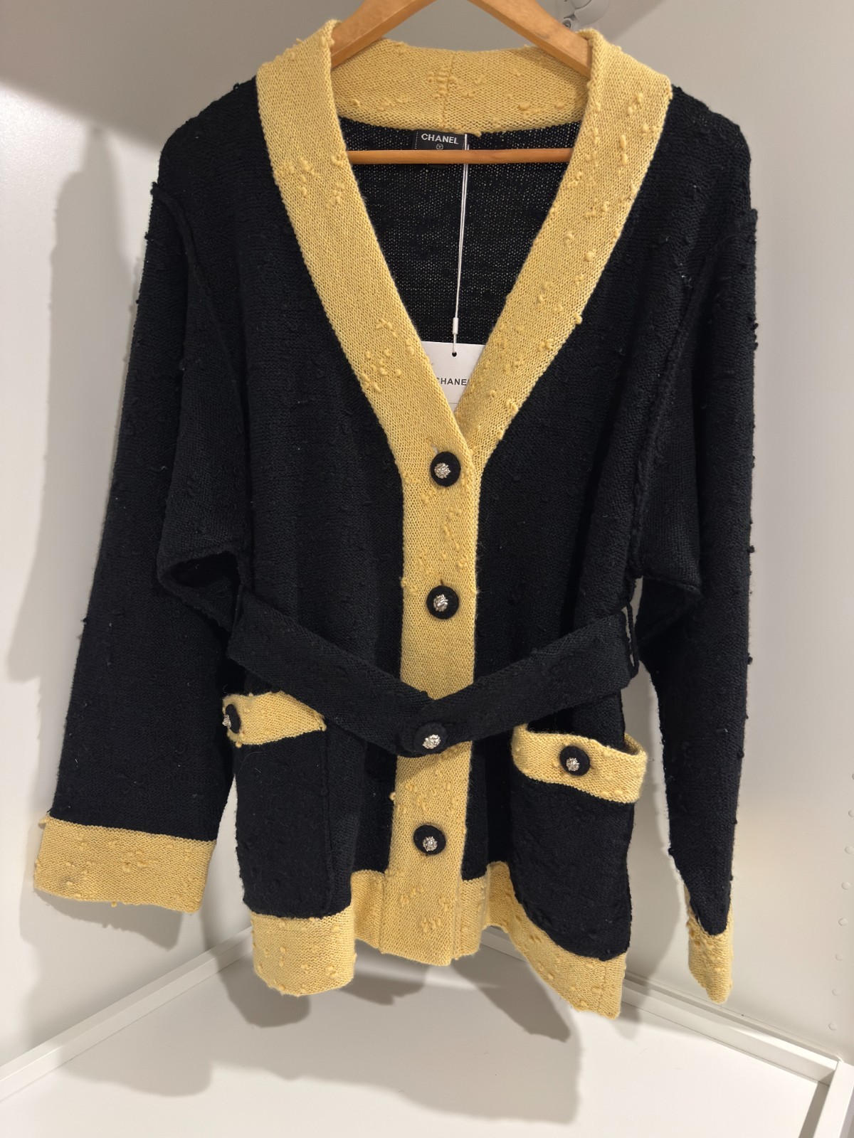 Pre-Owned Chanel Unisex Luxury Cardigan Coat Jacket Top with Garment Bag Size 38