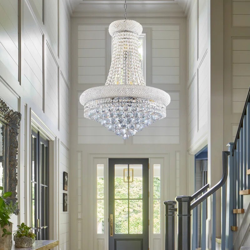 Luxury Rain Drop Crystal Chandelier 13-LightsSilver Empire Pendant Lamp 24in