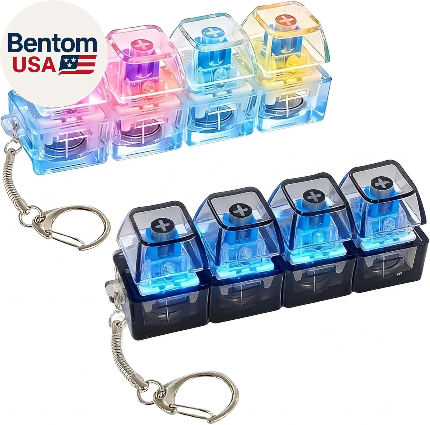 4-Key Keyboard Clicker Fidget Gadget with LED Lights, Stress Relief Tool for Off