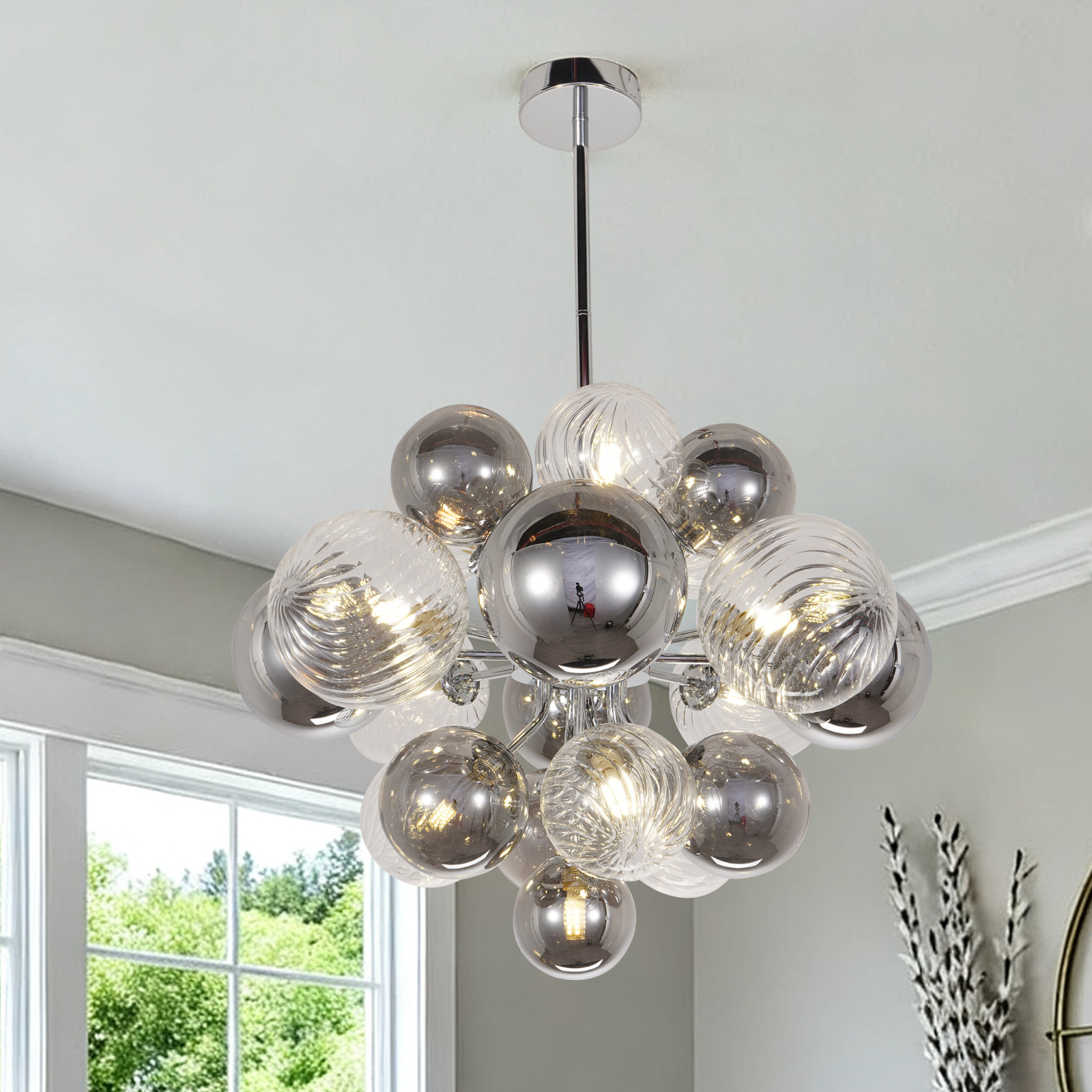 20'Multi Molecular Glass Bubble Chandelier,silver Lamp Luxury Dining/living Room