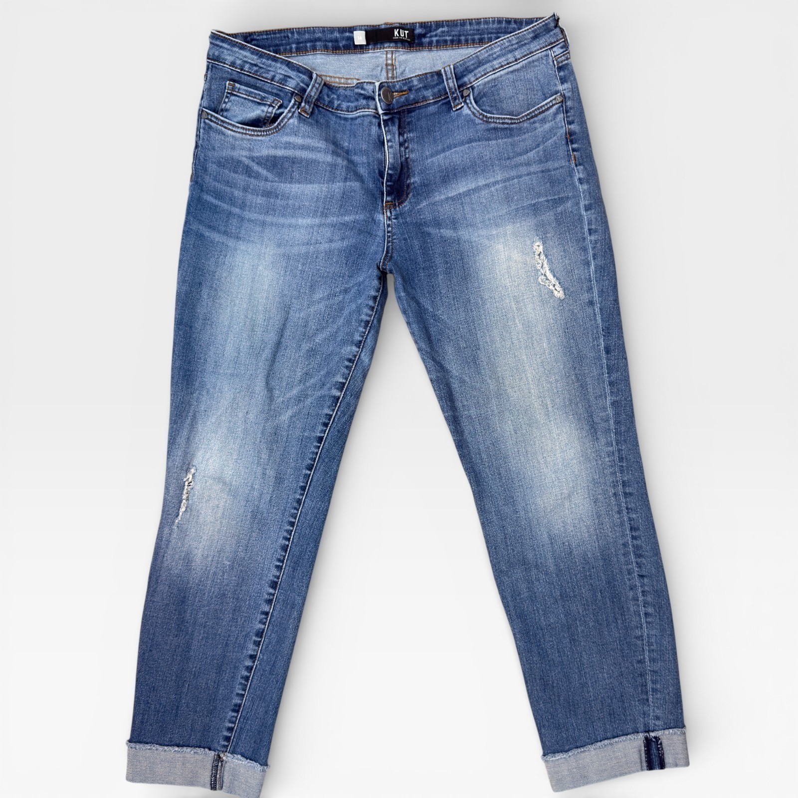 Kut From The Kloth Amy Ankle Straight Jeans Distressed 14 Stretch Casual Style