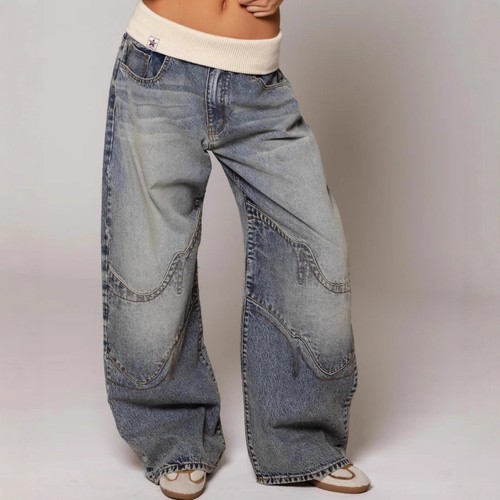 Women's Baggy Straight Leg Jeans Low Rise Y2K Wide Leg Street Pants