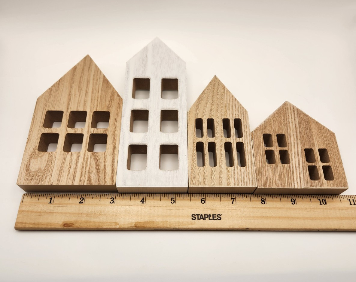 Wooden Houses Small Shelf Decor-Set Of 4