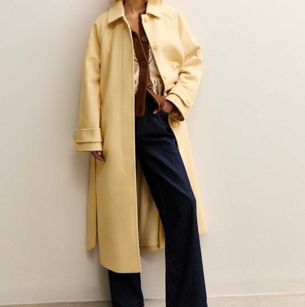 NEW LOOK  modern & Stylish Ladies light Yellow Button Up Belted Coat BRAND NEW