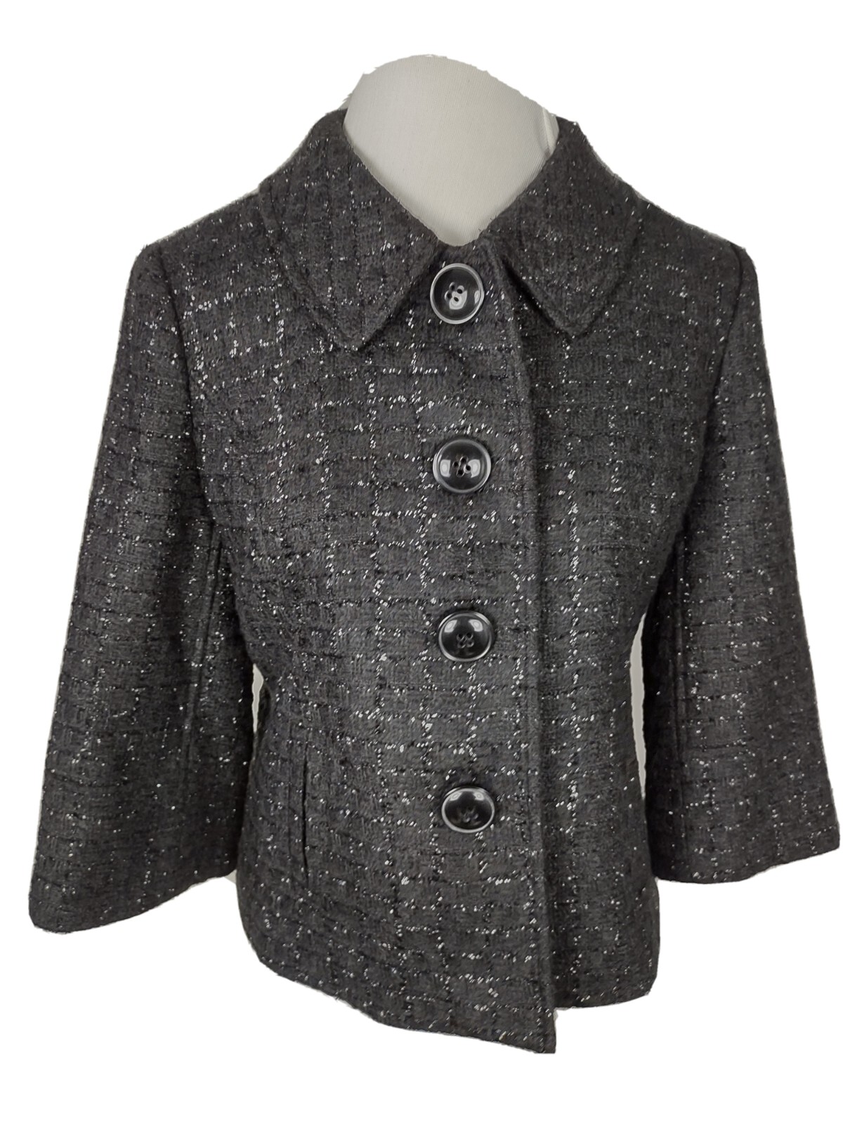 Style Co Womans Sz 8 Black Shimmer Short Stylish Coat R15
