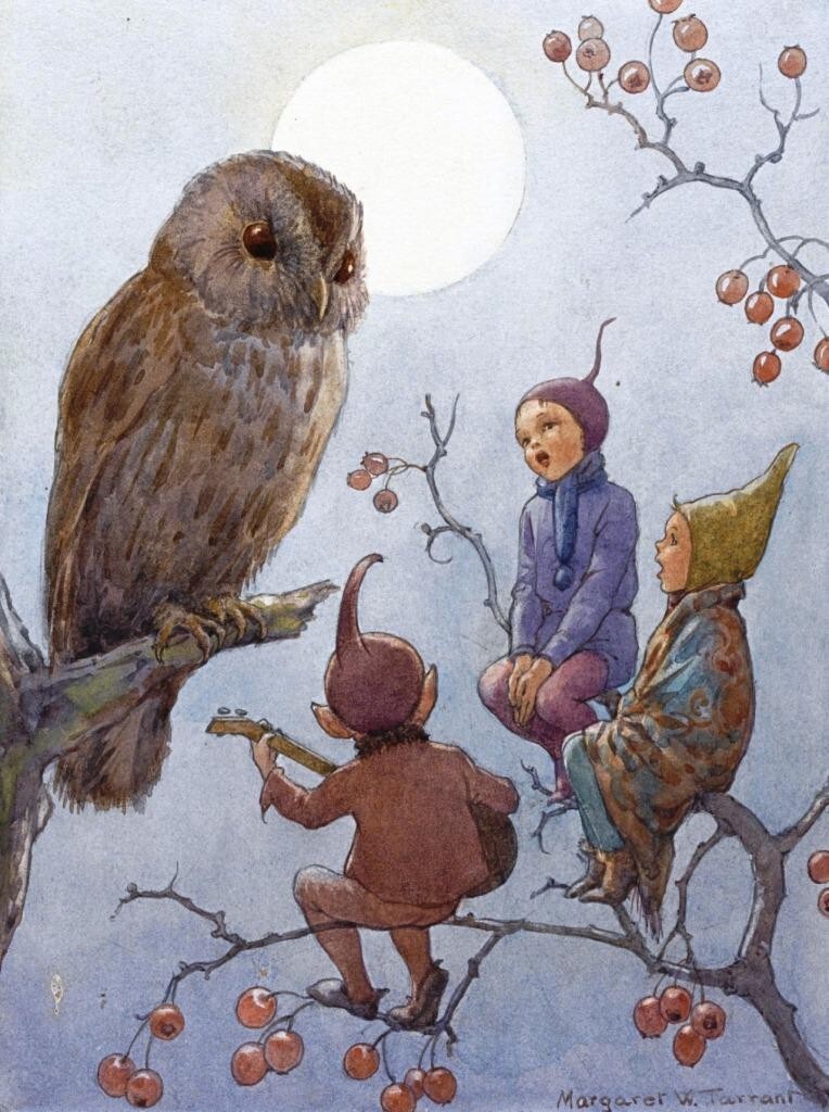 Elves Singing to the Owl Margaret Tarrant 1921 Vintage Fairy Illustration Print