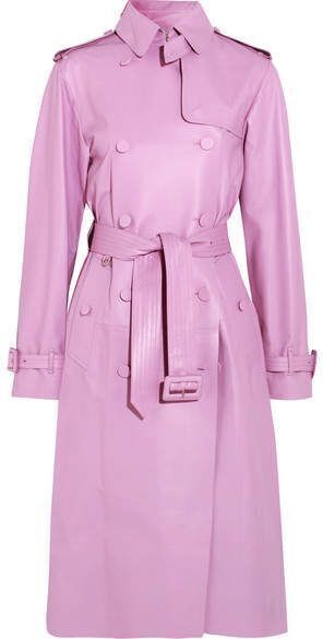 Pink Stylish Trench Coat Women Long Lambskin Leather Handmade Over Coat Formal