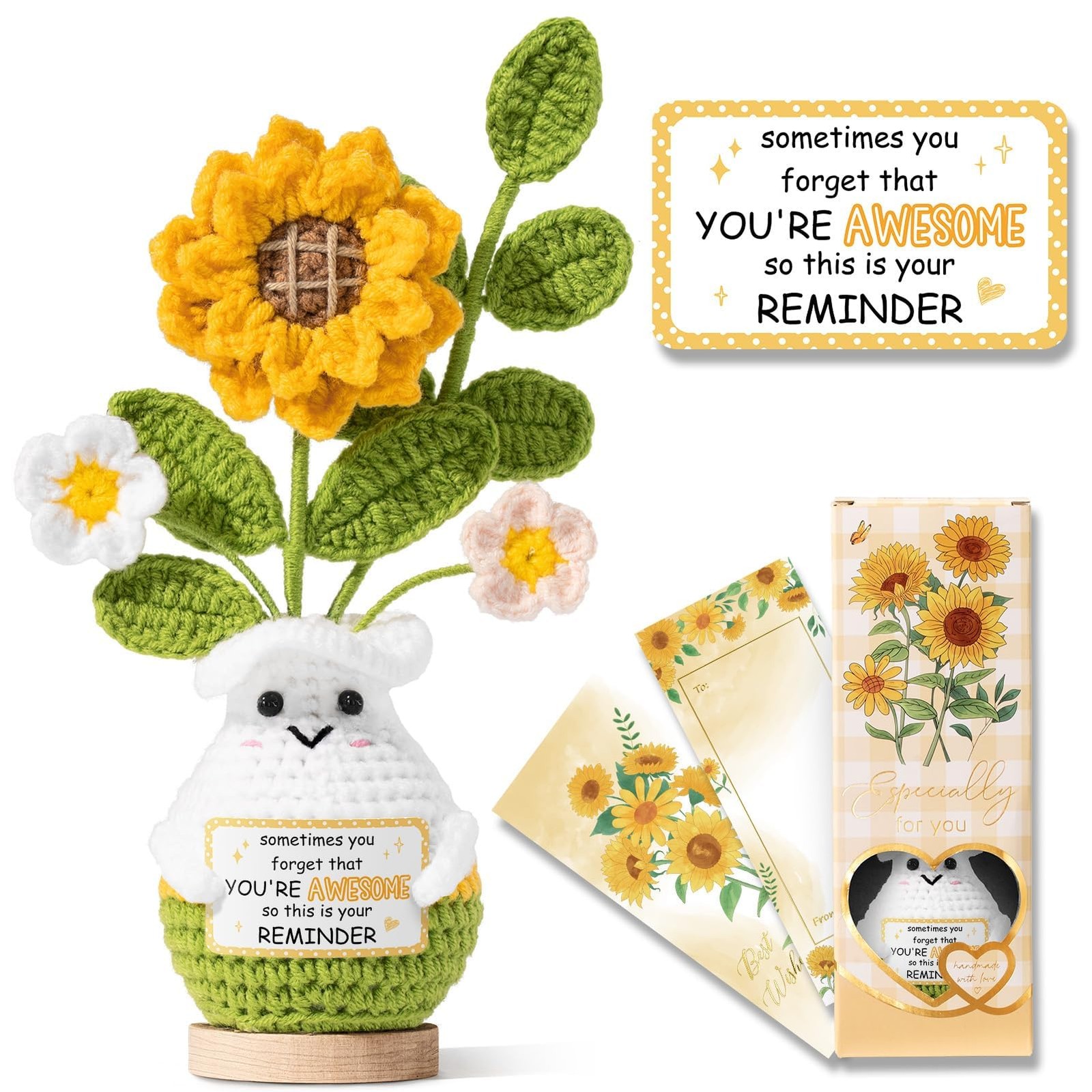 Emotional Support Crochet Sunflower Inspirational Gift for Women and Friends 