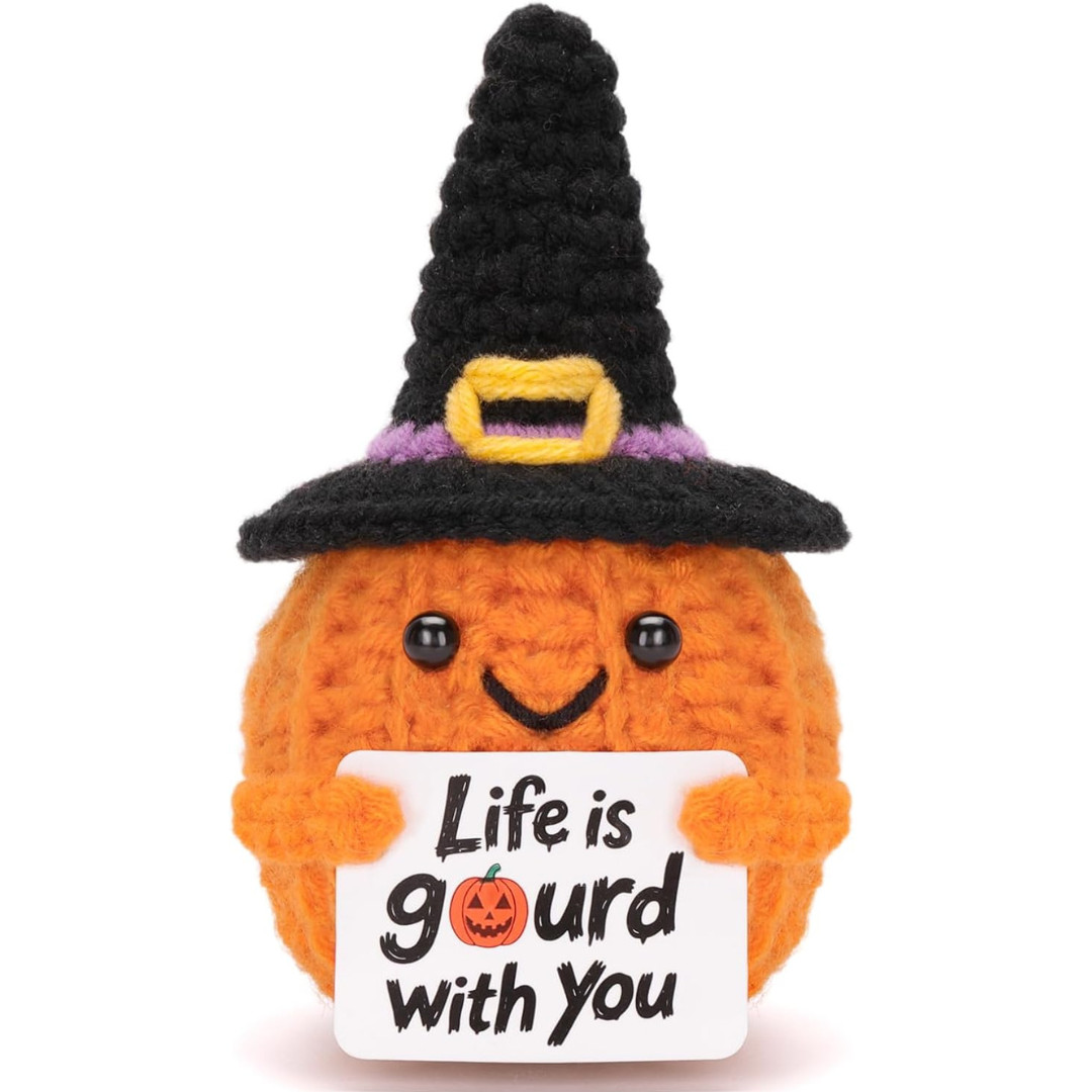 Handmade Crochet Pumpkin Decor Gift W/ Inspirational Card Stress Relief New