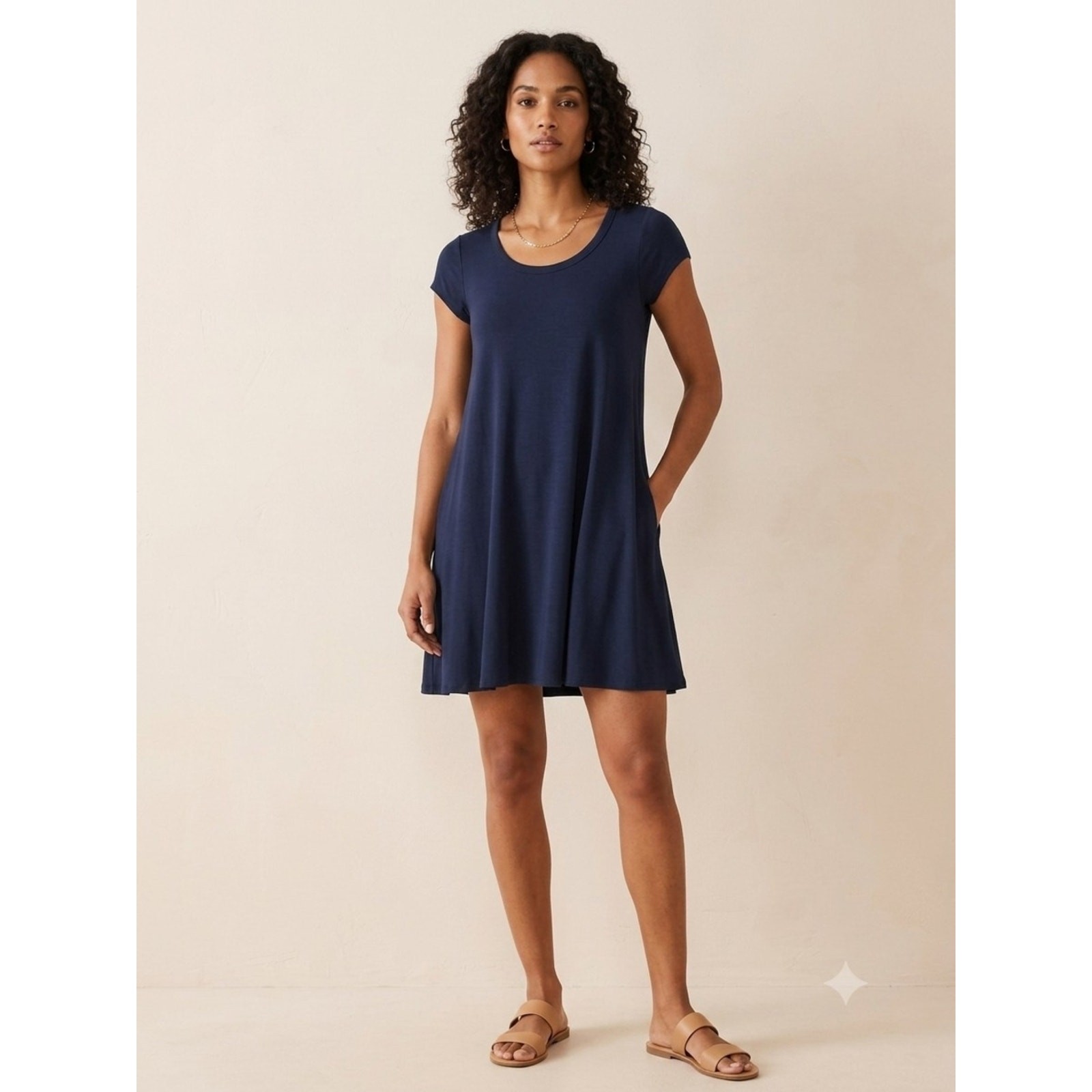 Navy Scoop Neck Mini Dress - Casual Swing Style