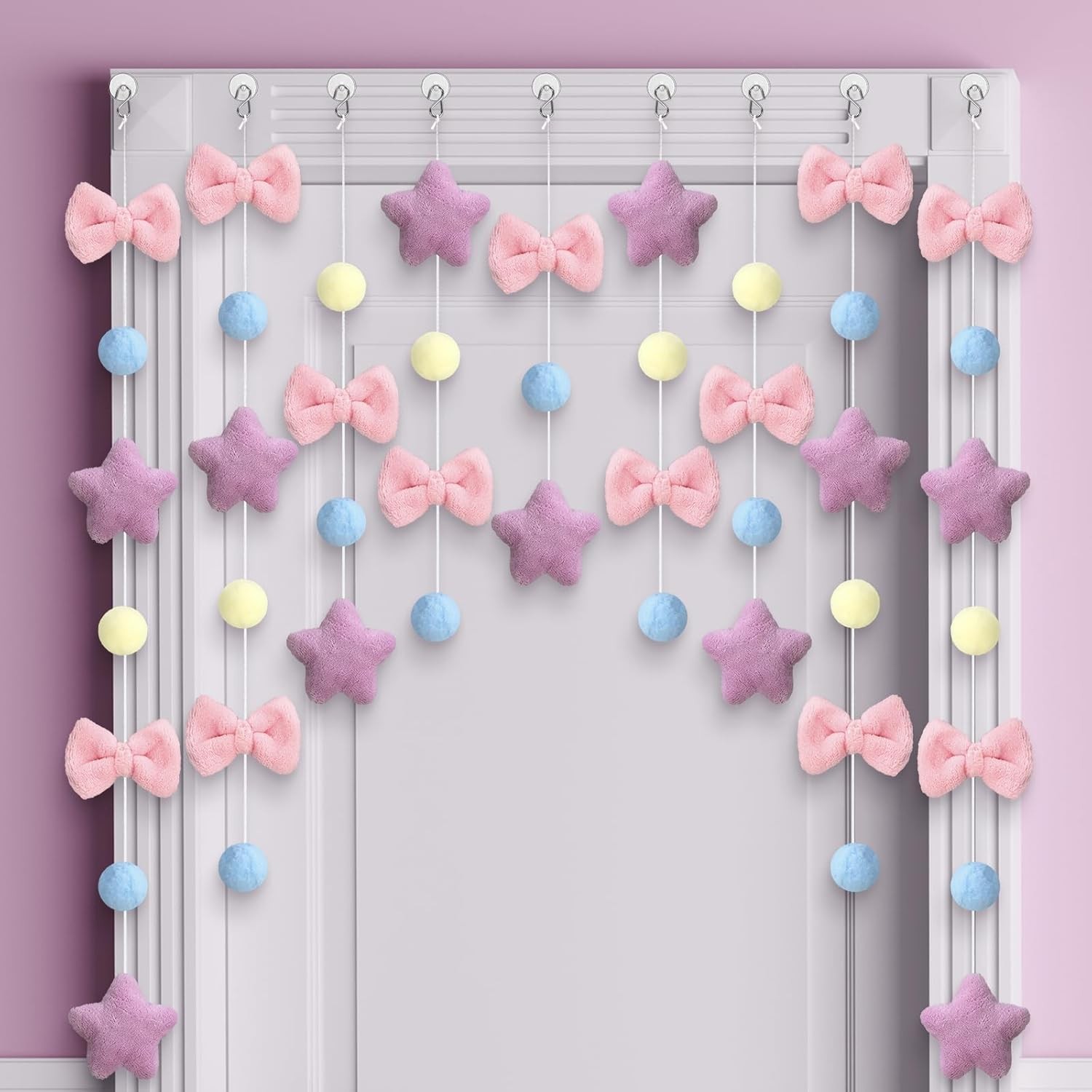 Cute Plush Pink Bow Door Curtain Kawaii Cutecore Room Decor 33" L x 35" W Fluffy