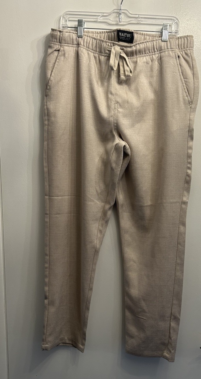 Malibu Womens Drawstring Pants Size Large Twill Beige boho casual style