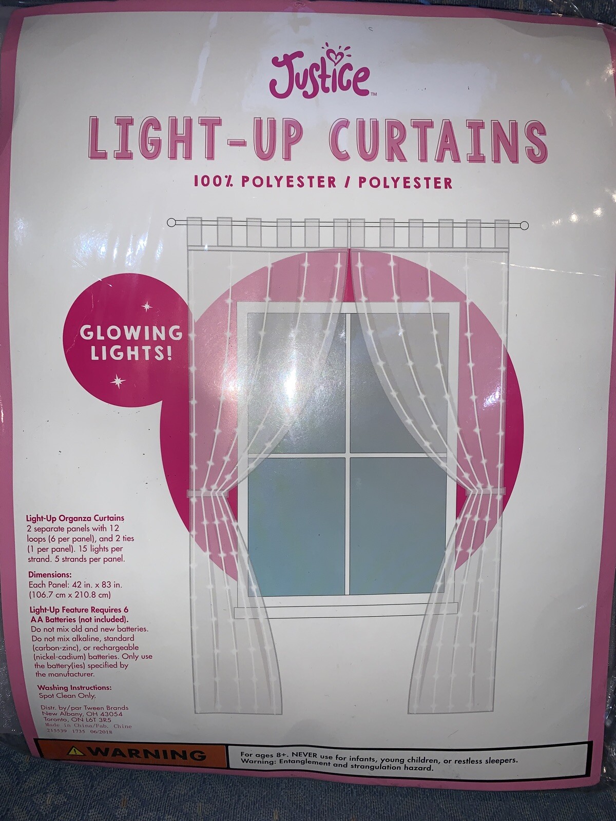 JUSTICE LIGHT-UP CURTAINS 2 PANELS 42” X 83” ROOM DECOR SUPER CUTE!! 