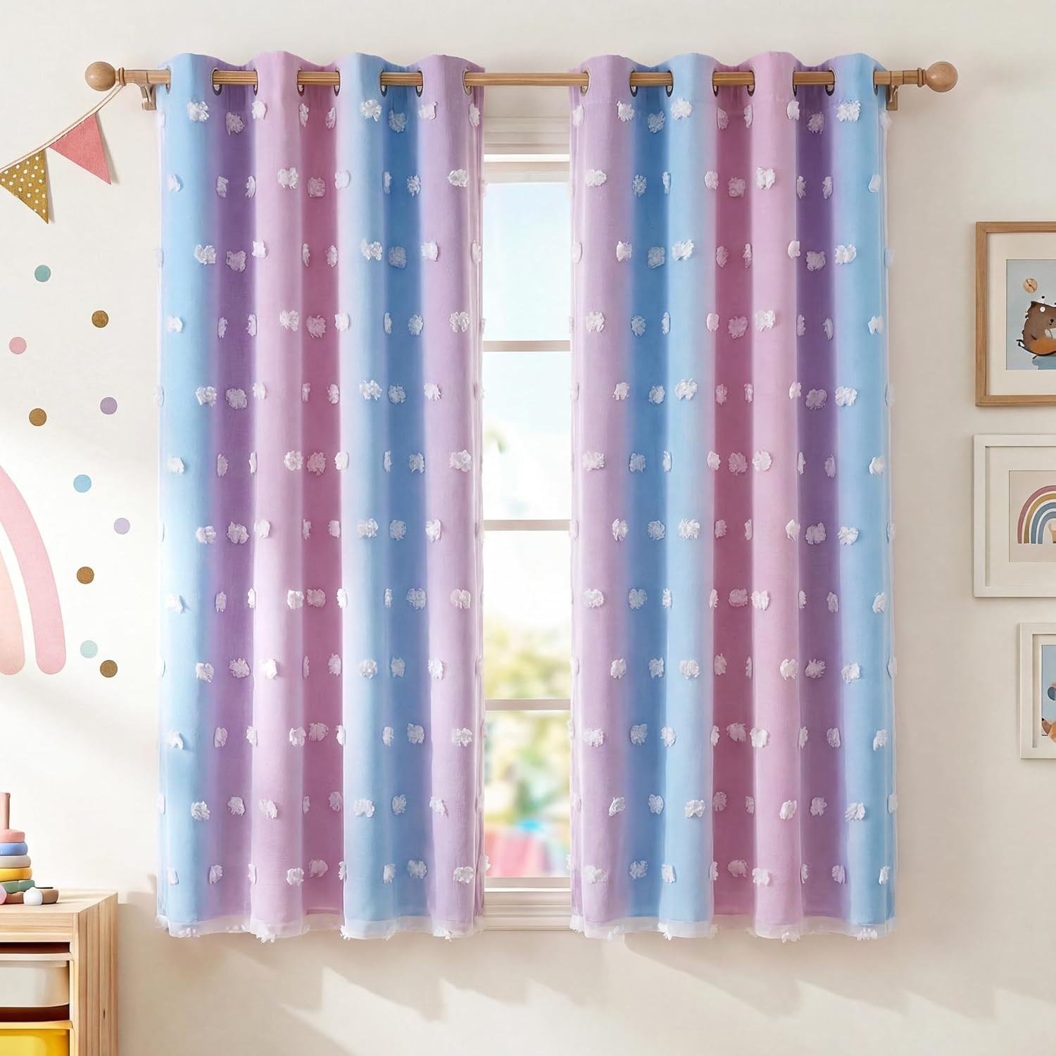 RYB HOME Cute Unicorn Decor Curtains for Kids Room - Pink Purple Ombre Room Dark