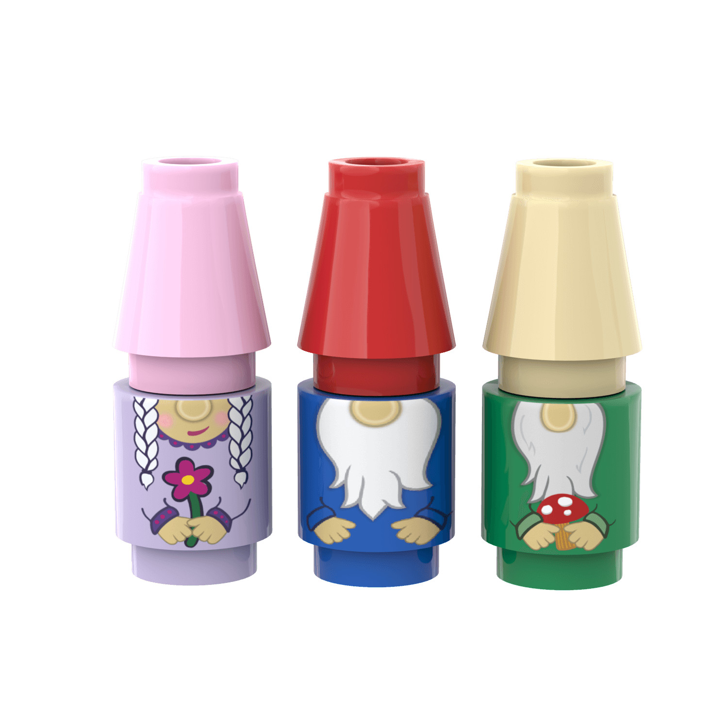 Garden Gnome Pack (3 Pack) - Fun Minifig Accessory - 1x1 Round - Brick City -MOC