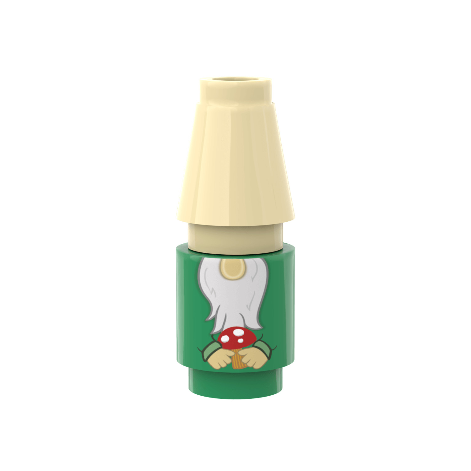 Green Garden Gnome - Fun Minifig Accessory - 1x1 Round - Brick City - MOC