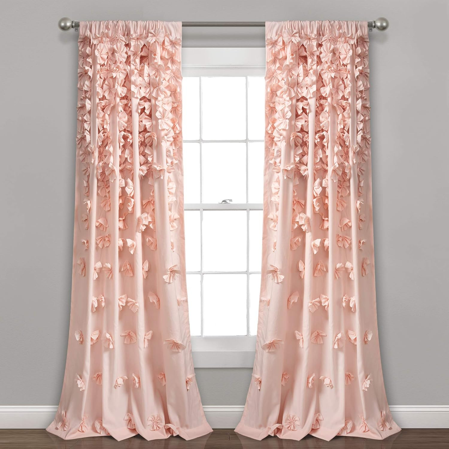 Blush Light Filtering Curtain Panel 54" W X 95" L - Cute Bow Decor