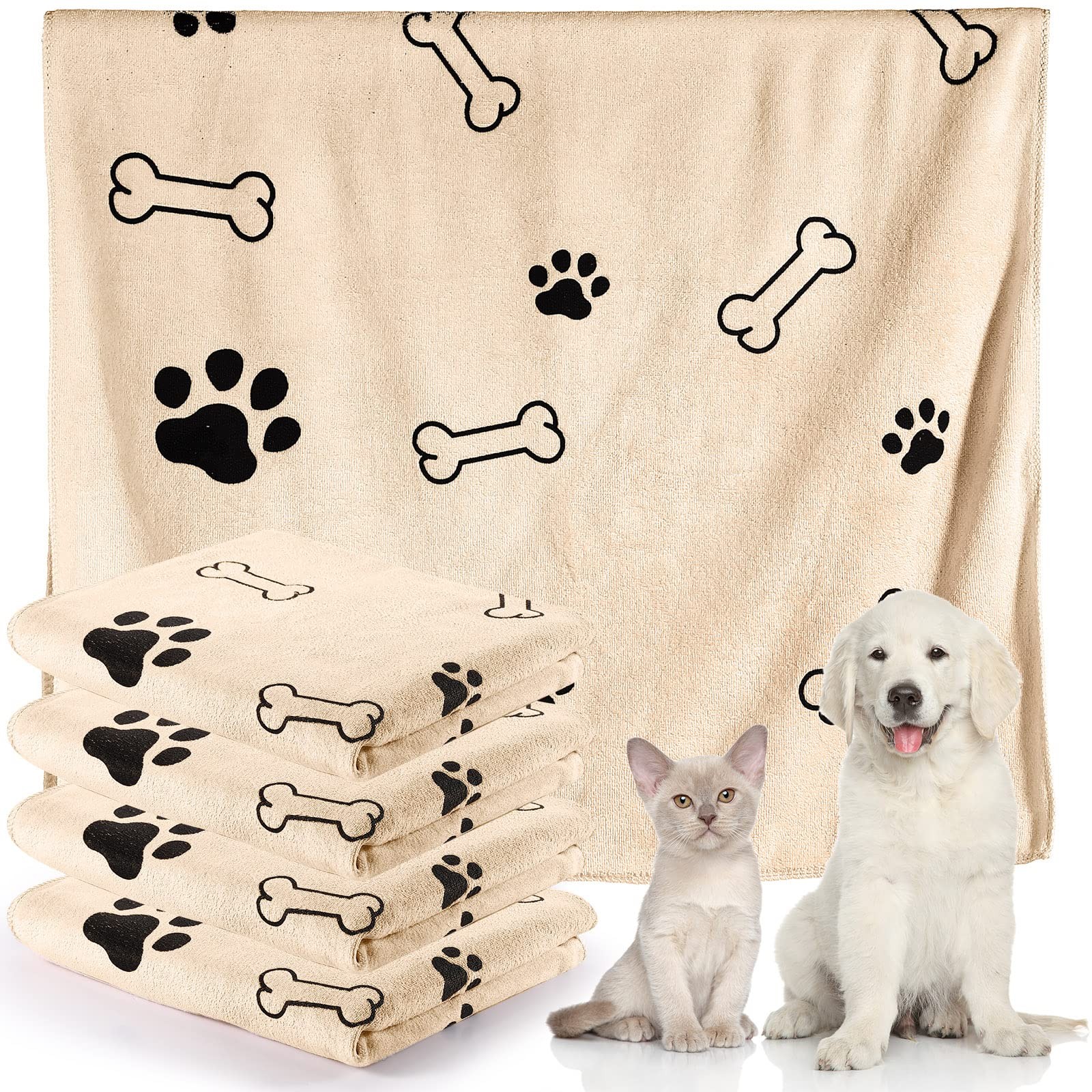 4 Pcs Dog Towels for Drying Dog Puppy Bulk Microfiber Absorbent Paw Towel Pet...