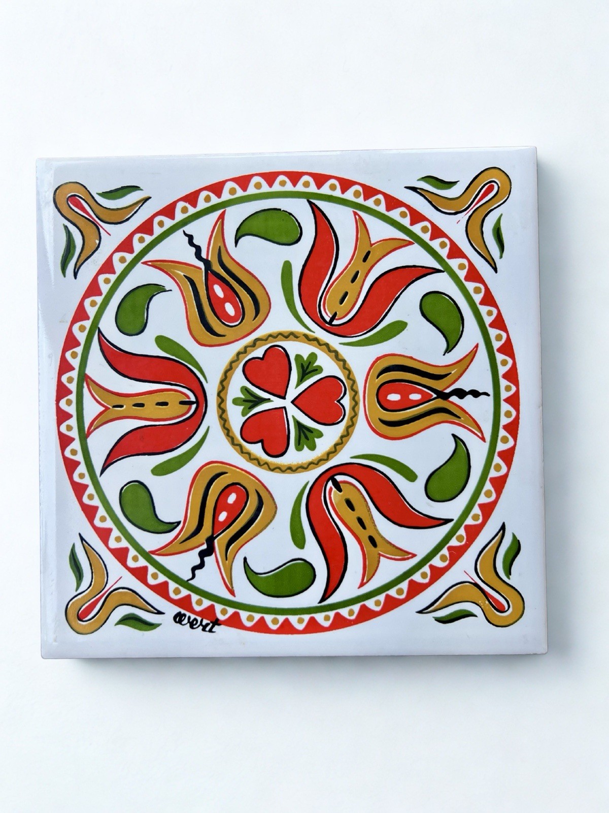 Pennsylvania Dutch Hex Sign 6” Ceramic Trivet Tile Wall Hanging Folk Art Decor