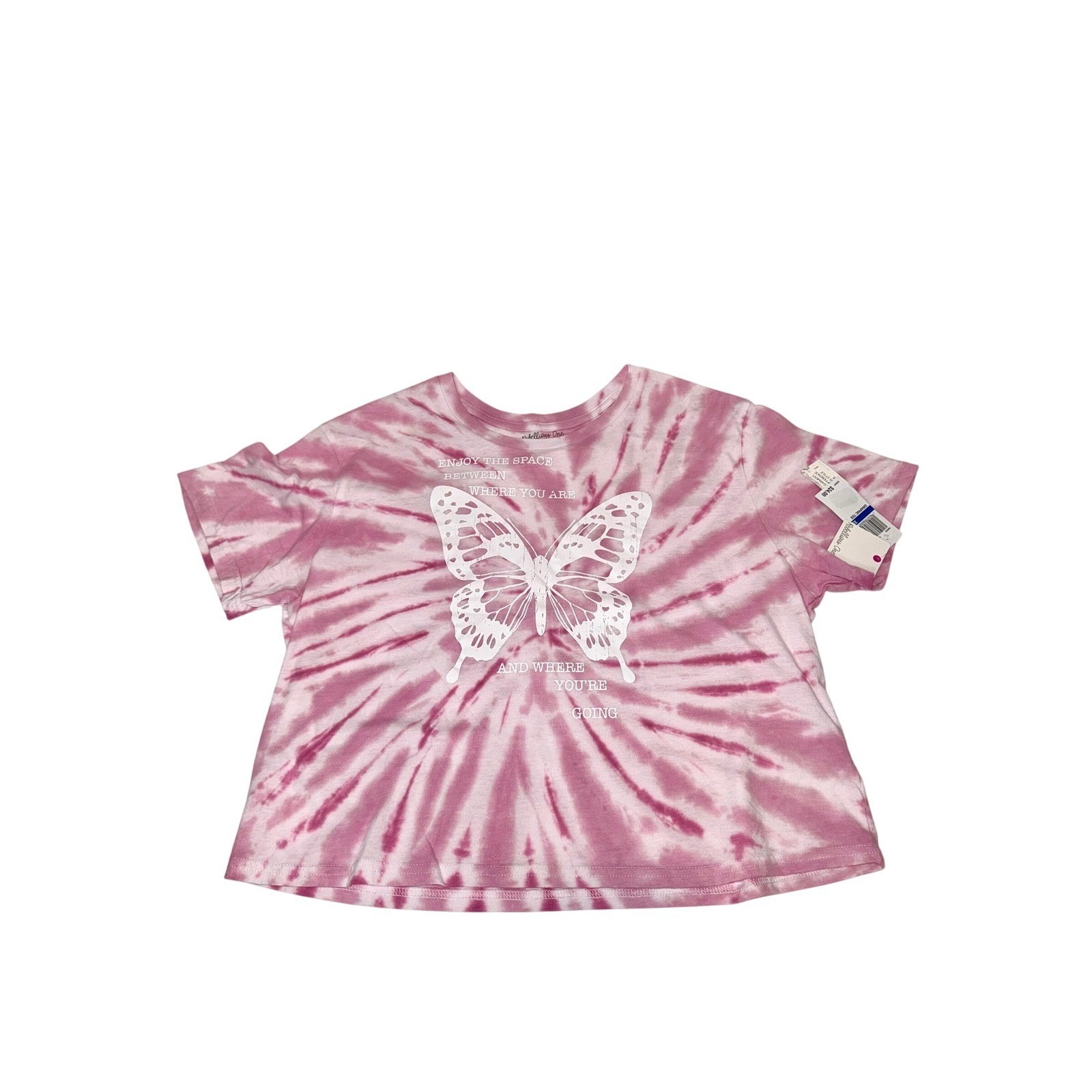 Rebellious One Pink Tie Dye Butterfly Graphic Crop Top Tee XL NWT