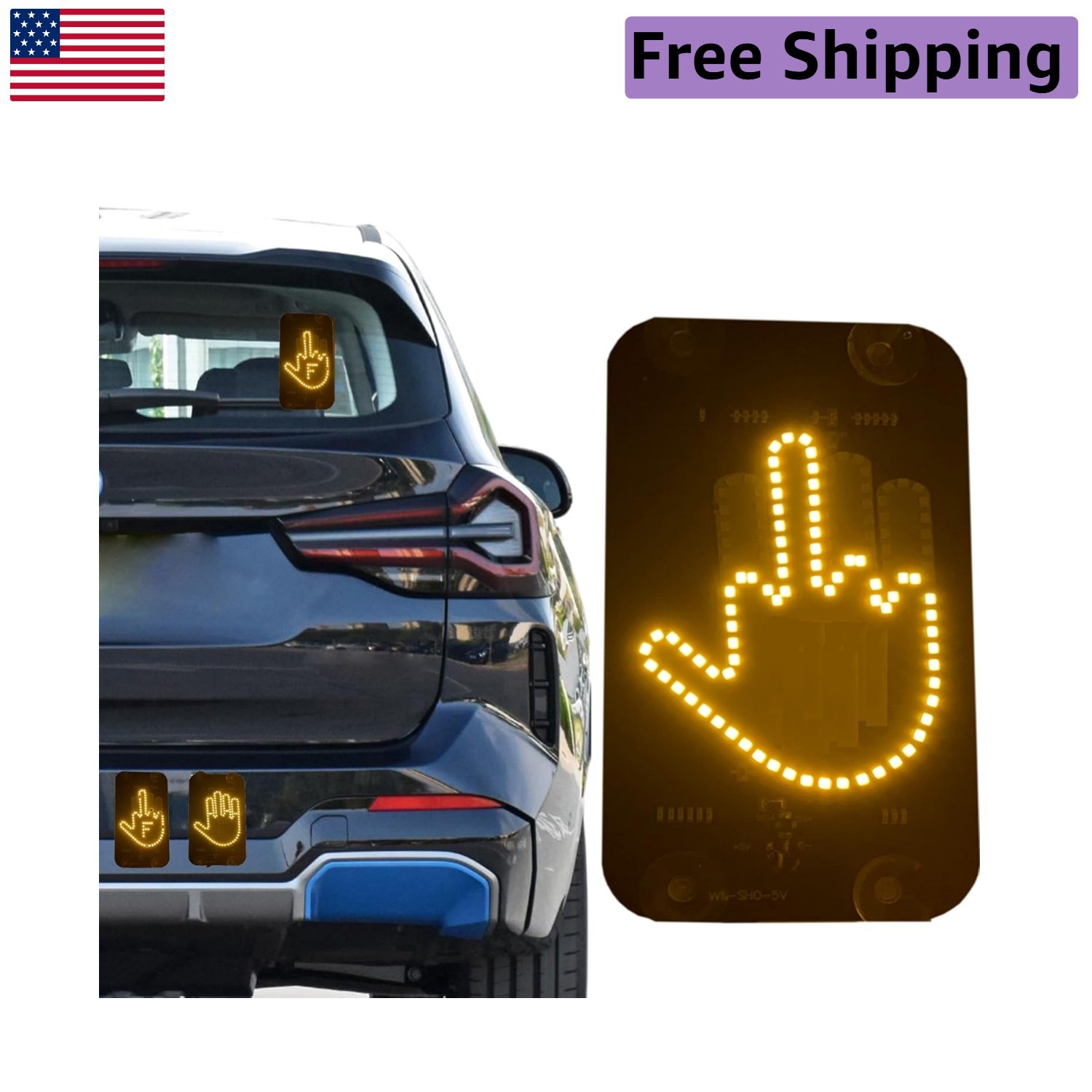 Waterproof LED Middle Finger Light - Unique Car Gadget for Personal Expression