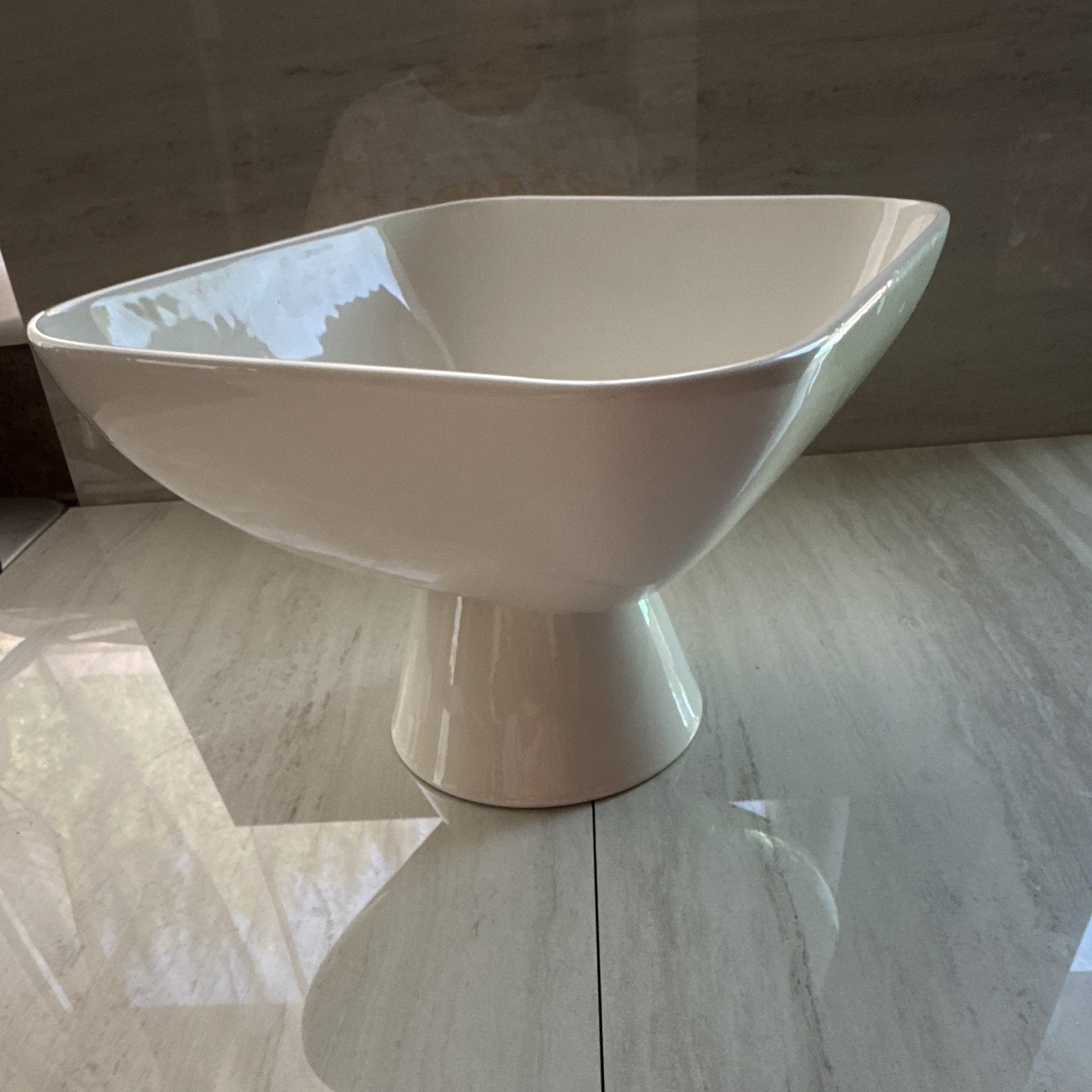 PR Home Portugal White Ceramic Pedestal Bowl –Modern Decor – Oven/Microwave Safe