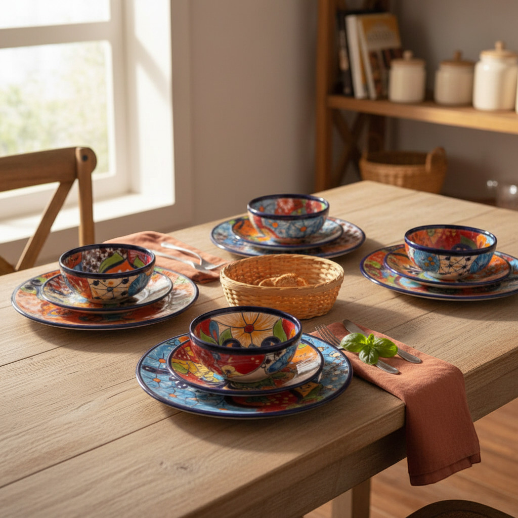 12-Piece Talavera Dinnerware Set | Mexican Ceramic Plates & Bowls