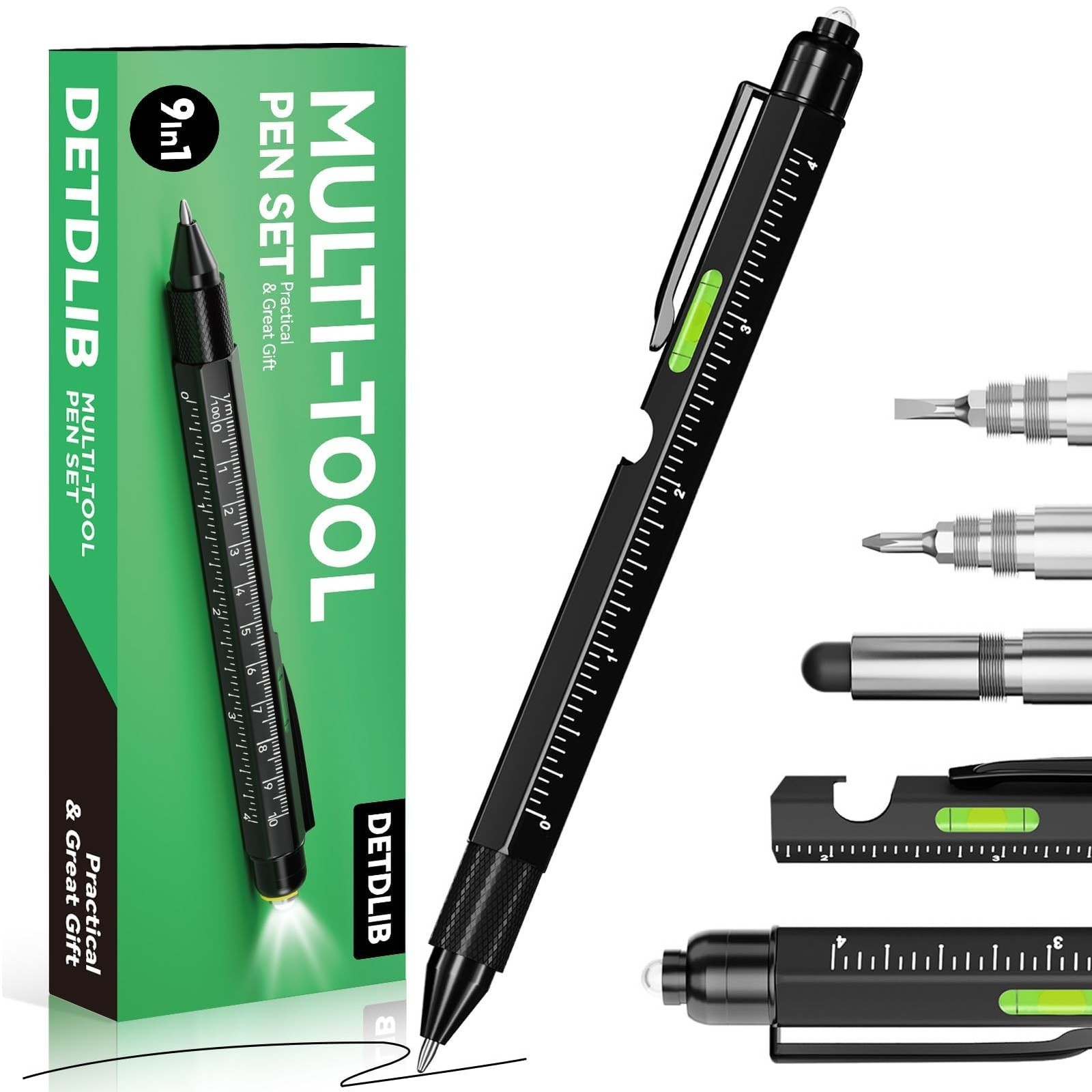 9-in-1 Multitool Pen with LED Light, Stylus, Level, Screwdriver, Cool Gadget,...