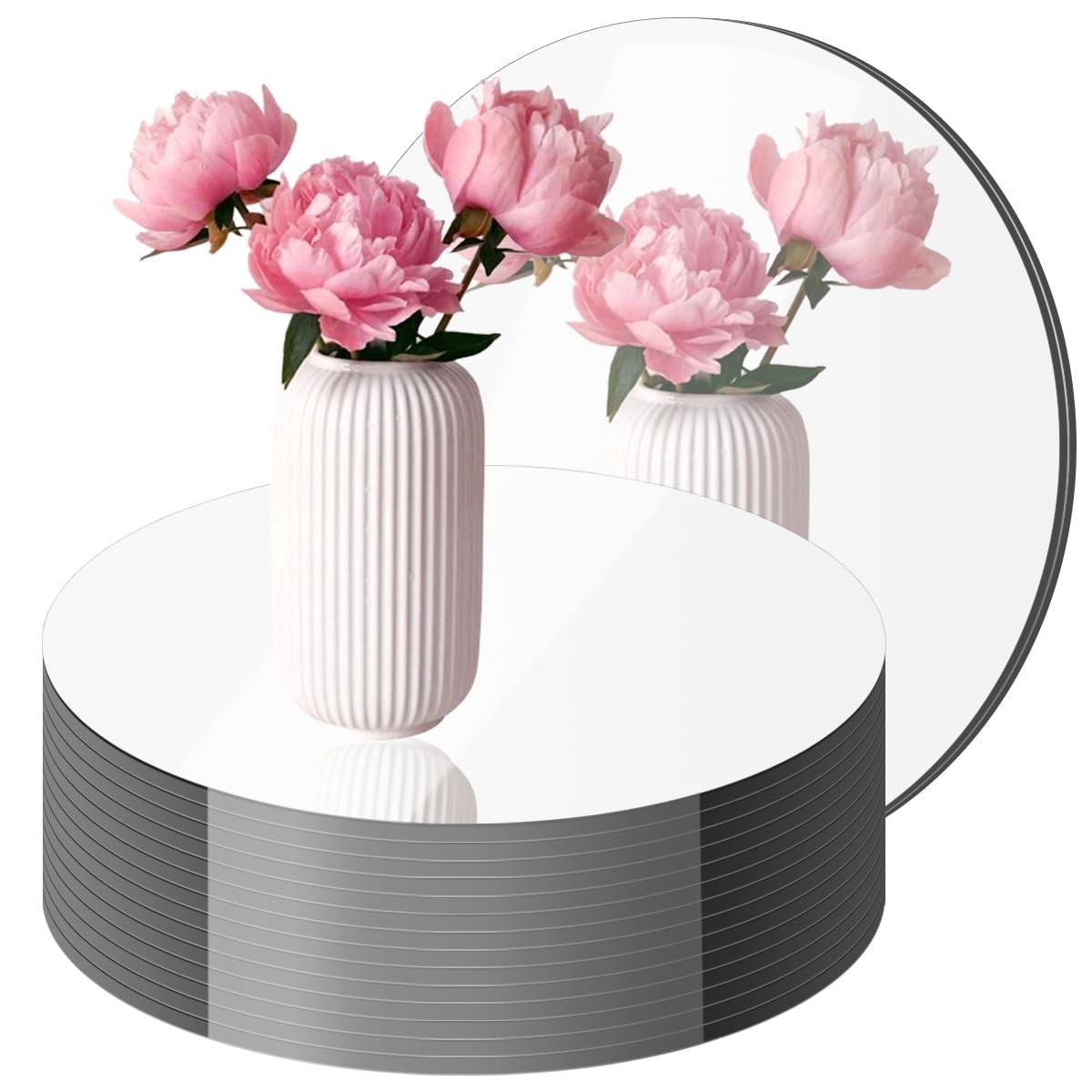 12 PCS Small Round Mirrors Centerpieces 6 Inch Circle DIY Craft Tiles Candle